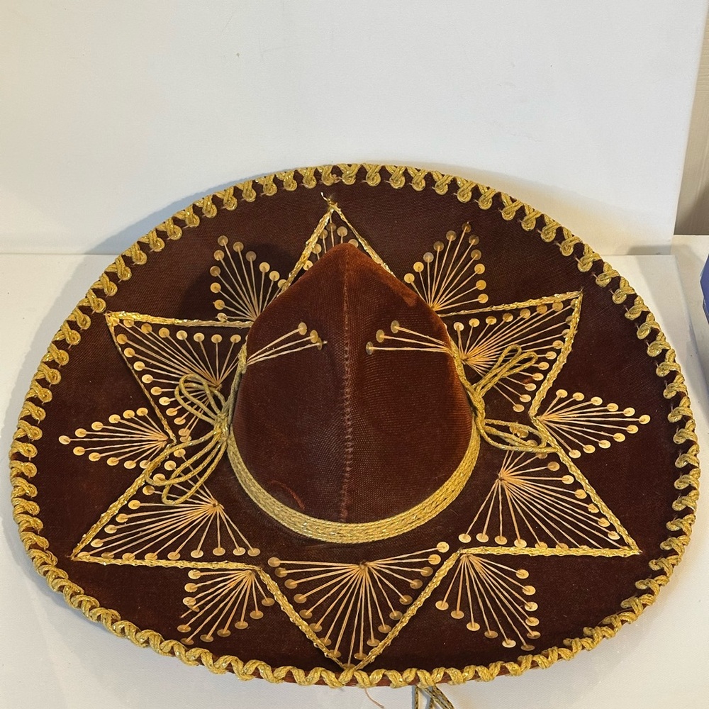 Classic Brown and Gold Embroidered Sombrero - Home Accents Hat